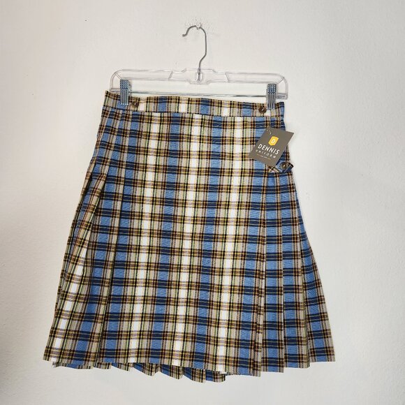 New Dennis Uniform Juniors Girls Classic Kilt Blue Yellow Santa Catalina Plaid - Picture 1 of 7
